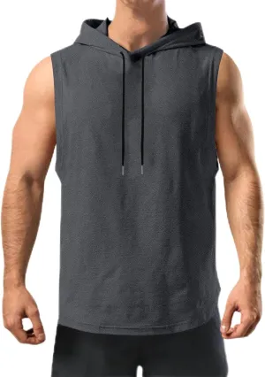 Men's Workout Tank Tops with Hooded, Sleeveless Gym Hoodies Muscle Cut Off Basic Tee Shirt Bodybuilding Henley Shirts
