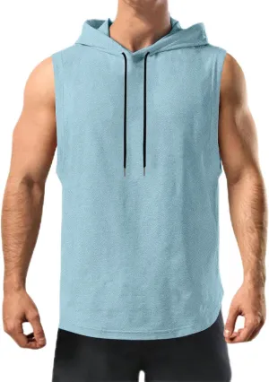 Men's Workout Tank Tops with Hooded, Sleeveless Gym Hoodies Muscle Cut Off Basic Tee Shirt Bodybuilding Henley Shirts