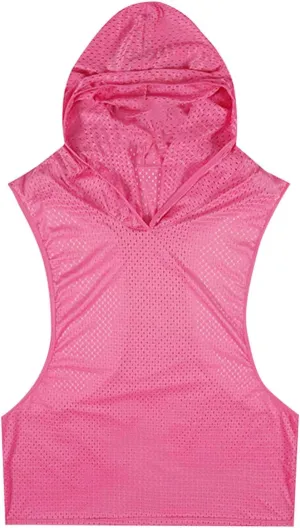 Mesh Hollow Out Sleeveless Hoodie for Men Training Fitness Workout Cut Open Tank Casual Fashion Quick Drying Tops