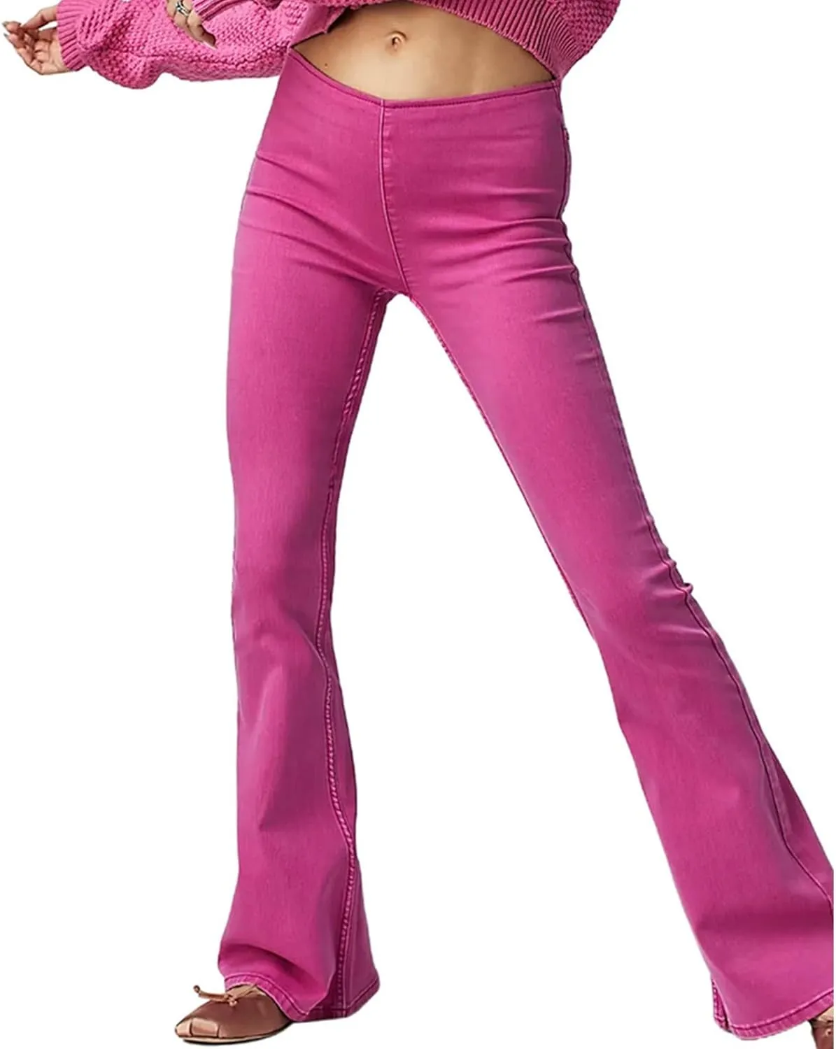 Mid Waisted Flare Jeans for Women Pull-On Skinny Flared Bootcut Denim Jegging Classic Stretch Curvy Bell Bottom Jeans