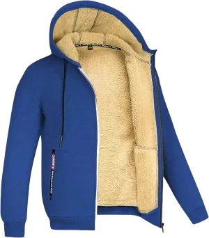 Mmoneyake Fleece Jacket Men Warm Fuzzy Windproof Winter Coats Full Zip Sherpa Lined Sweatshirt Hooded Outwear Hoodie for Men
