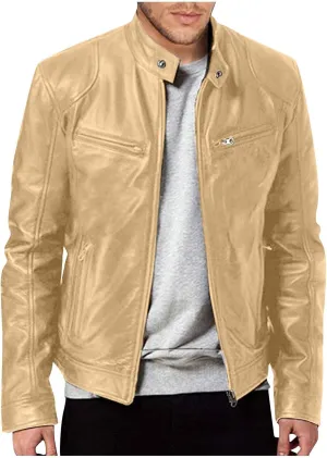Motorcycle Leather Jacket Men Faux Lambskin Biker Jacket Vintage Full Zip Brown Black Trucker Jackets for Men