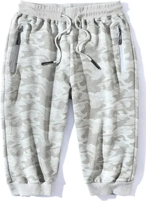 Mr.Stream Men's Lounge Printed Capri 3/4 Cropped Camouflage Cotton Casual Board Basketball Shorts