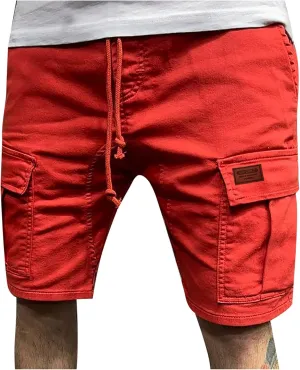 Muscularfit Cargo Shorts for Men 2024 Fashion Elastic Waist Cotton Shorts Multi Pockets Summer Casual Athletic Jogging Shorts
