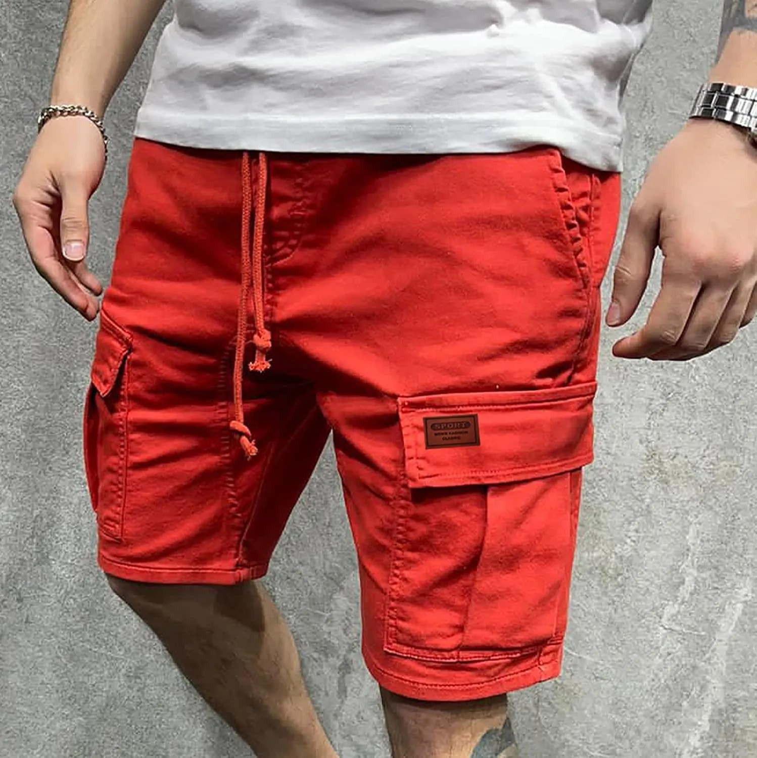Muscularfit Cargo Shorts for Men 2024 Fashion Elastic Waist Cotton Shorts Multi Pockets Summer Casual Athletic Jogging Shorts