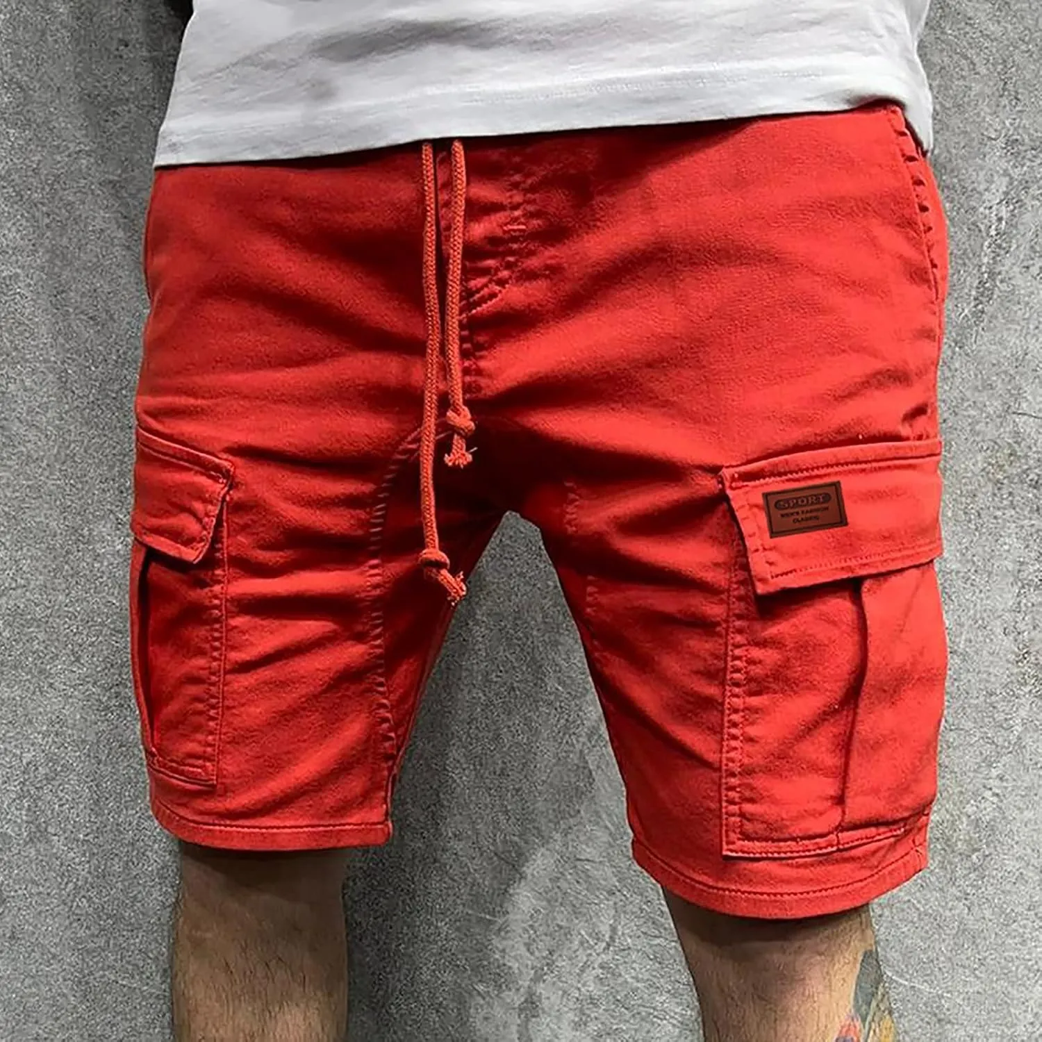 Muscularfit Cargo Shorts for Men 2024 Fashion Elastic Waist Cotton Shorts Multi Pockets Summer Casual Athletic Jogging Shorts