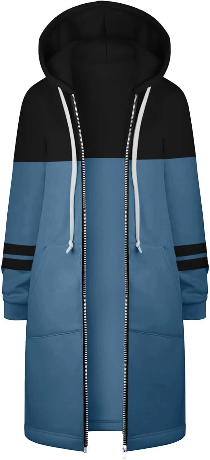 Muyise Women's Zip Up Long Hoodie Jacket Lightweight Tunic Sweatshirt Winter Warm Long Sleeve Hooded Outerwear with Pockets