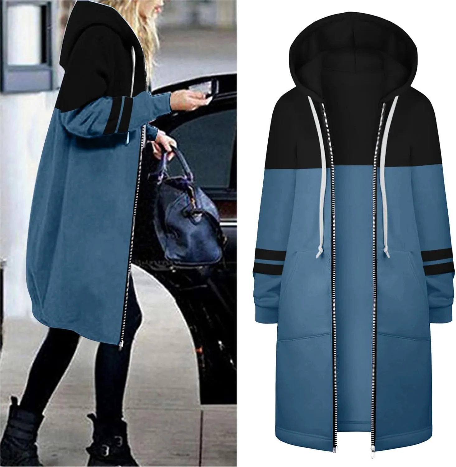 Muyise Women's Zip Up Long Hoodie Jacket Lightweight Tunic Sweatshirt Winter Warm Long Sleeve Hooded Outerwear with Pockets