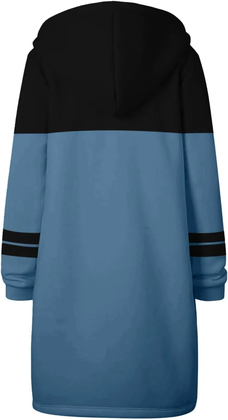 Muyise Women's Zip Up Long Hoodie Jacket Lightweight Tunic Sweatshirt Winter Warm Long Sleeve Hooded Outerwear with Pockets