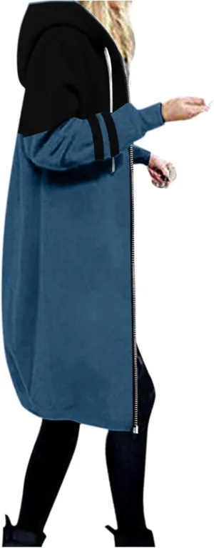 Muyise Women's Zip Up Long Hoodie Jacket Lightweight Tunic Sweatshirt Winter Warm Long Sleeve Hooded Outerwear with Pockets