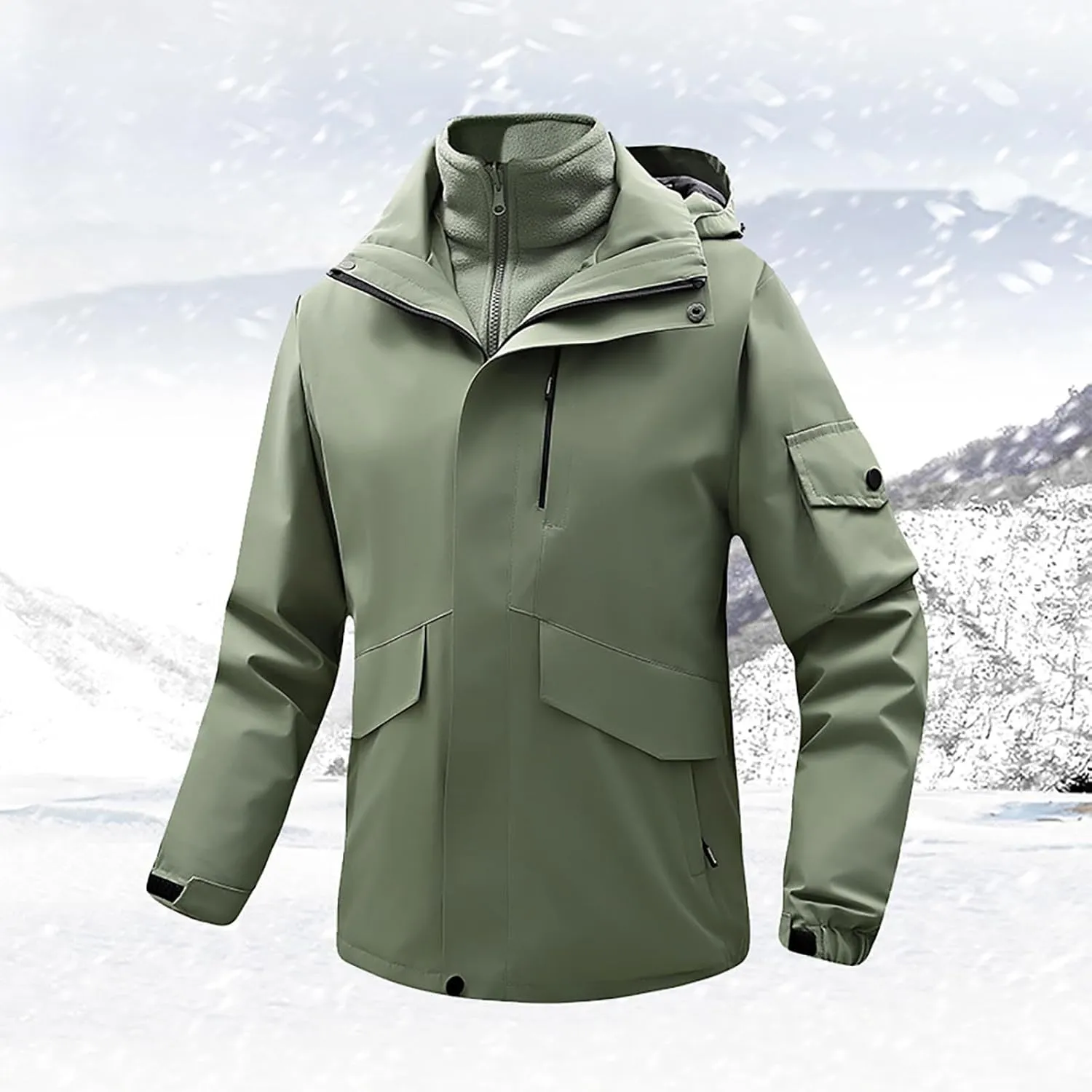 NATHGAM Rain Coat for Men Hiking Waterproof 3 In 1 Hooded Windbreaker Jackets Outdoor Fleece Windproof Camping Work Jacket
