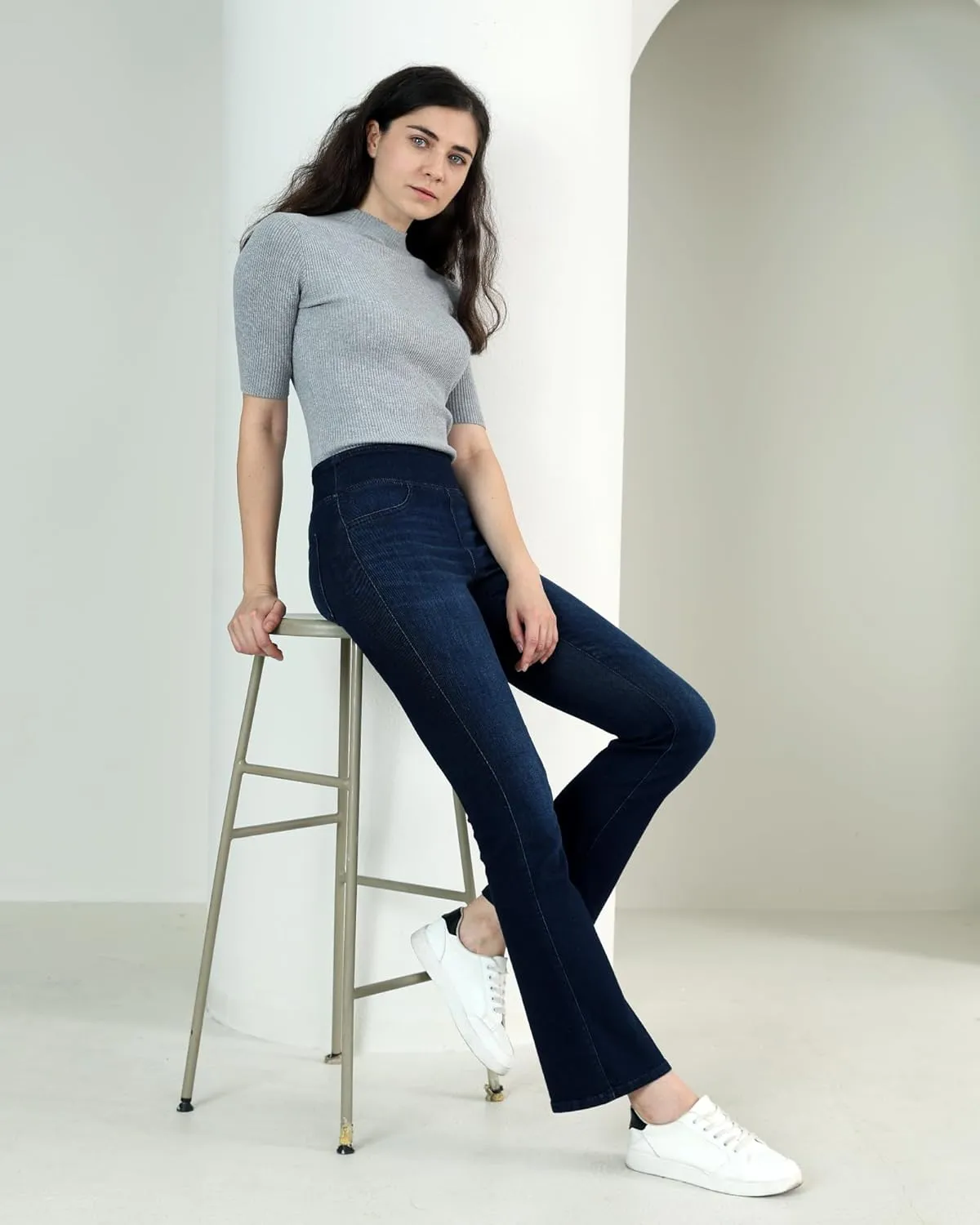 OFLUCK Women's High Waisted Skinny Flared Jeans Slim Fit Stretchy Comfy Denim Pants with Pockets Blue