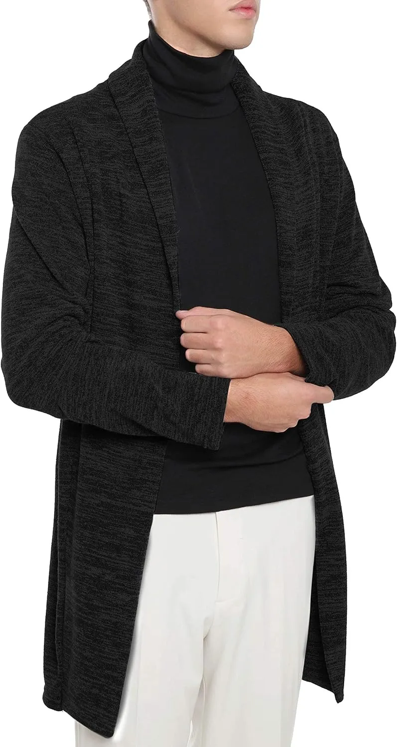 Ohoo Mens Long Sleeve Draped Lightweight Open Front Shawl Collar Longline Cardigan
