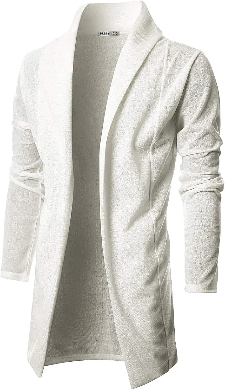 Ohoo Mens Long Sleeve Draped Lightweight Open Front Shawl Collar Longline Cardigan