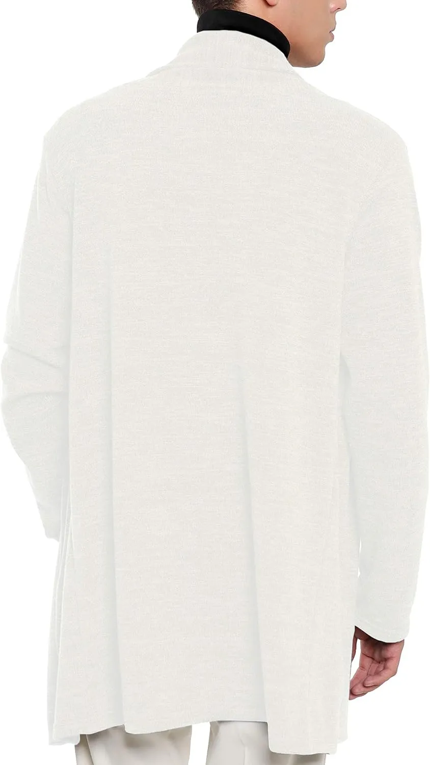 Ohoo Mens Long Sleeve Draped Lightweight Open Front Shawl Collar Longline Cardigan