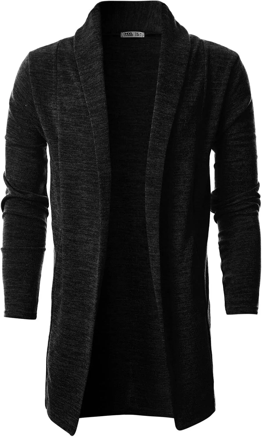 Ohoo Mens Long Sleeve Draped Lightweight Open Front Shawl Collar Longline Cardigan