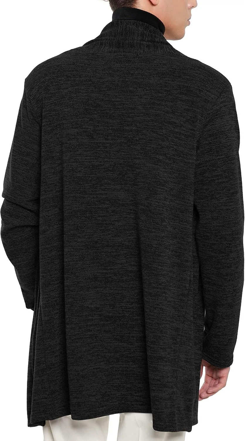Ohoo Mens Long Sleeve Draped Lightweight Open Front Shawl Collar Longline Cardigan