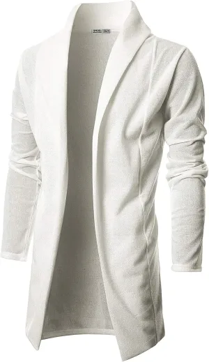 Ohoo Mens Long Sleeve Draped Lightweight Open Front Shawl Collar Longline Cardigan