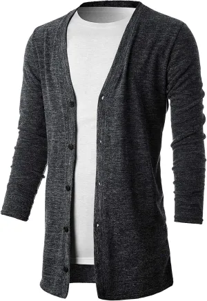 Ohoo Mens Long Sleeve Draped Lightweight Open Front Shawl Collar Longline Cardigan