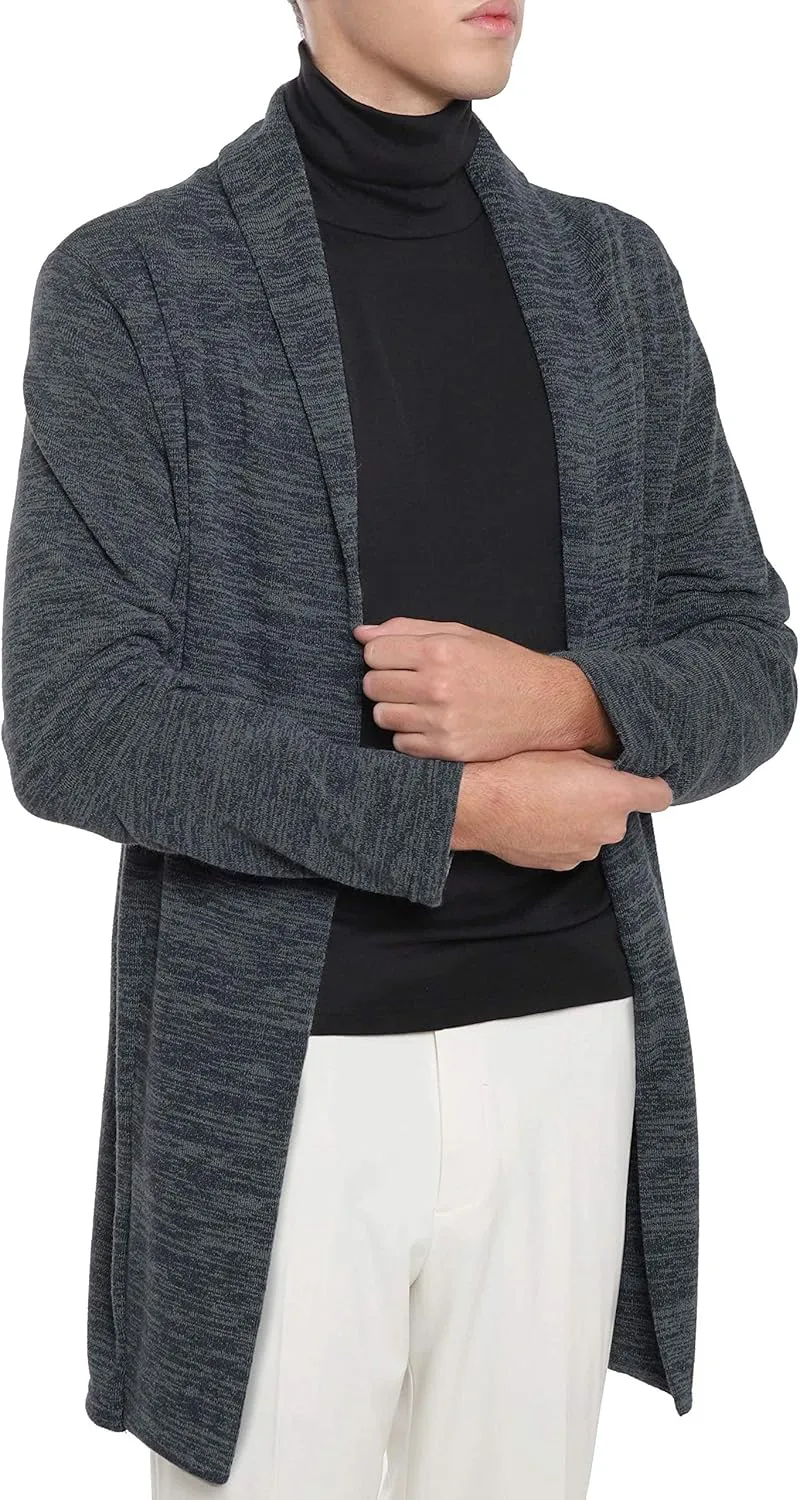 Ohoo Mens Long Sleeve Draped Lightweight Open Front Shawl Collar Longline Cardigan