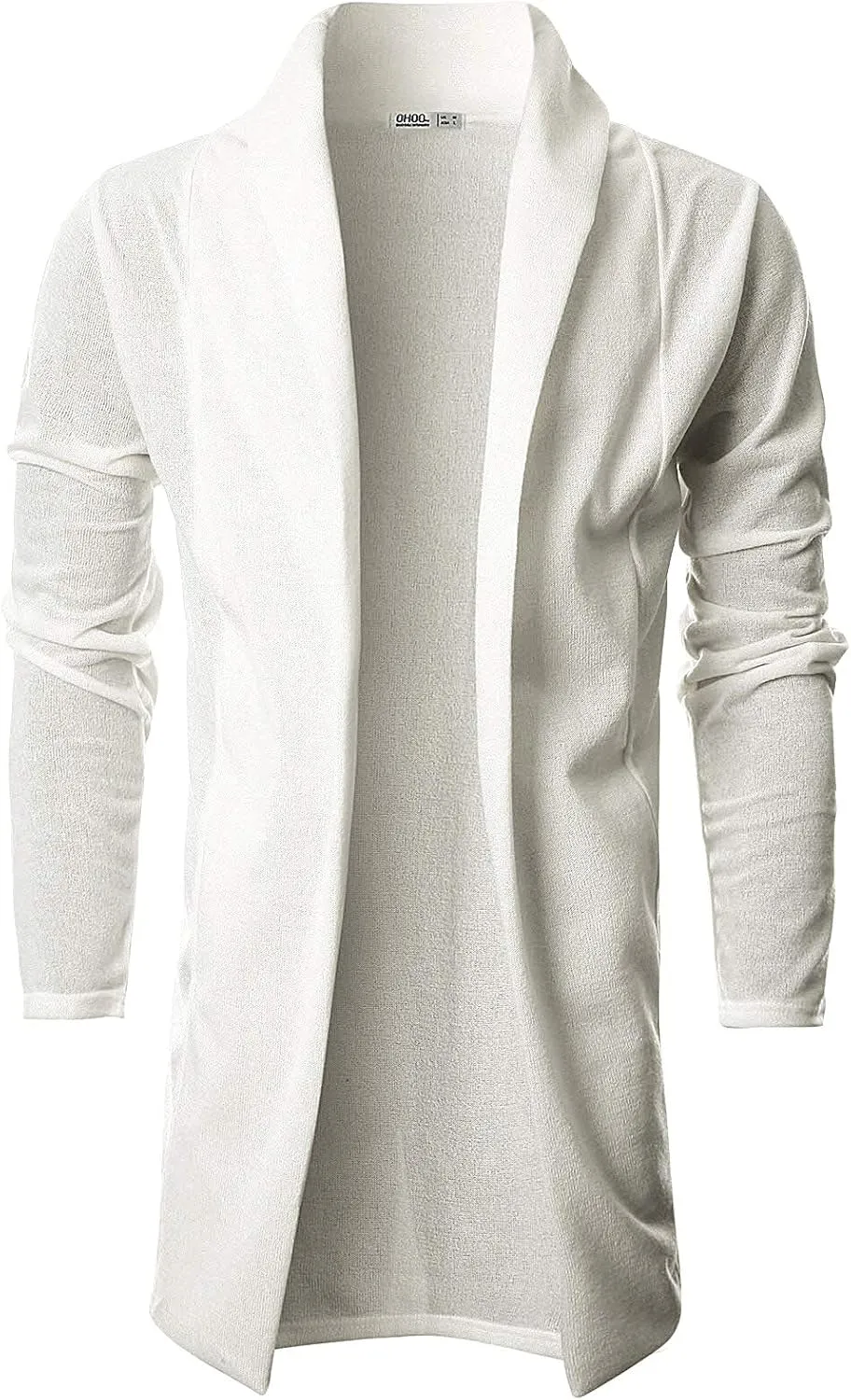 Ohoo Mens Long Sleeve Draped Lightweight Open Front Shawl Collar Longline Cardigan