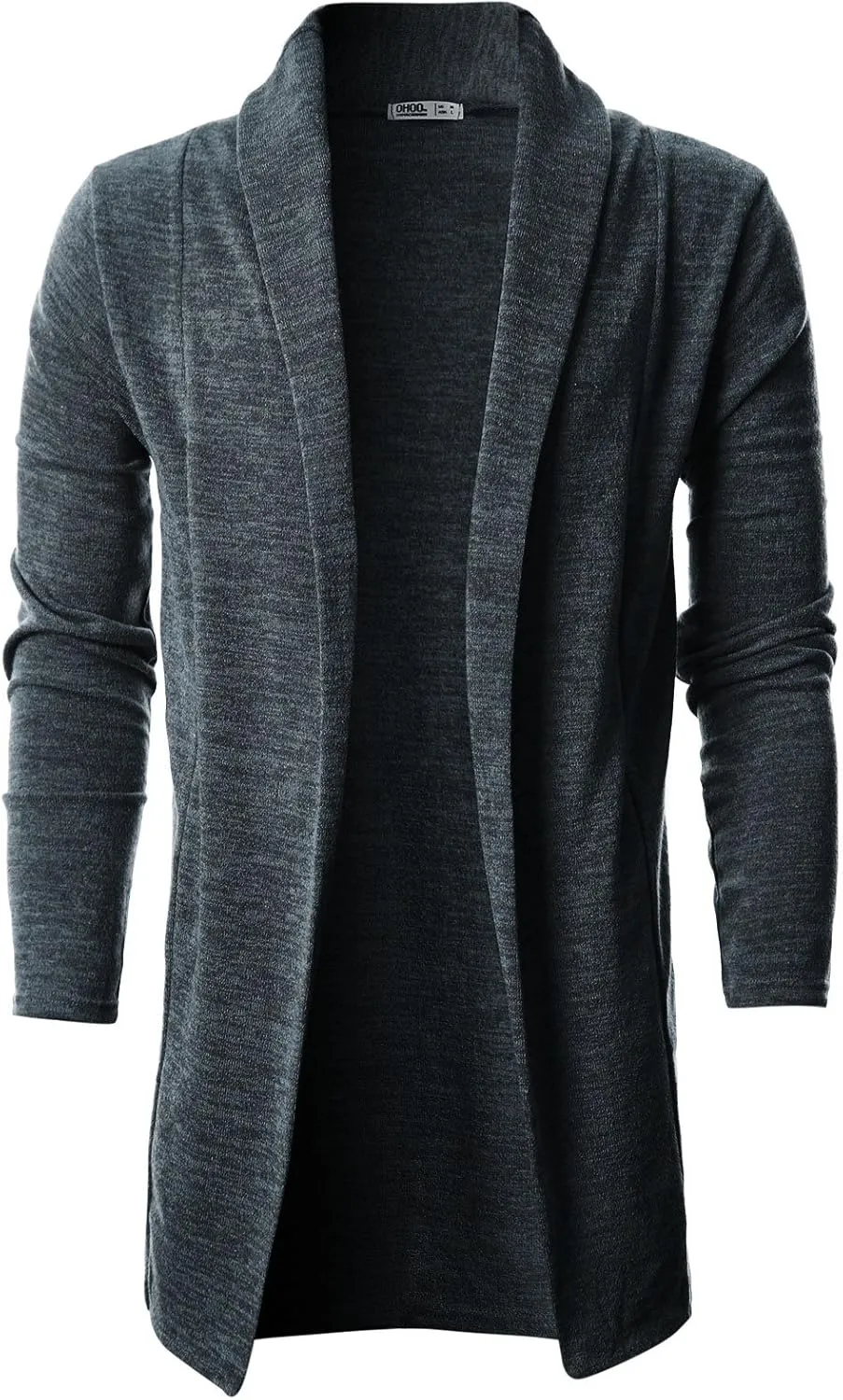 Ohoo Mens Long Sleeve Draped Lightweight Open Front Shawl Collar Longline Cardigan