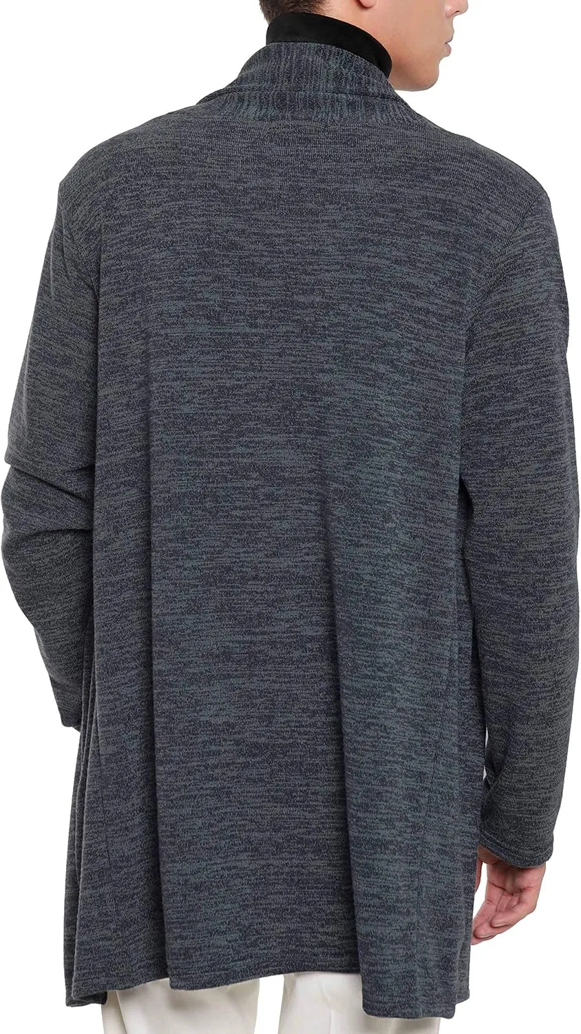 Ohoo Mens Long Sleeve Draped Lightweight Open Front Shawl Collar Longline Cardigan