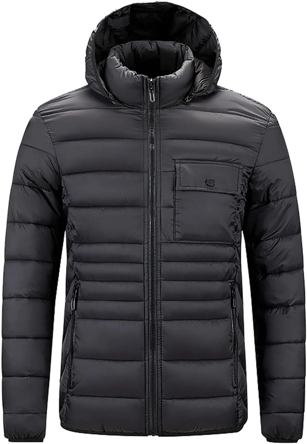 Packable Puffer Jacket Men with Hood, Lightweight Winter Warm Puffy Jackets, Plus Size Thermal Down Coat Outerwear