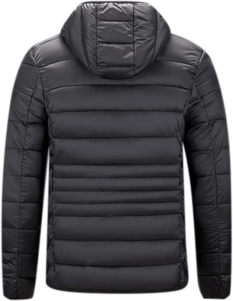 Packable Puffer Jacket Men with Hood, Lightweight Winter Warm Puffy Jackets, Plus Size Thermal Down Coat Outerwear