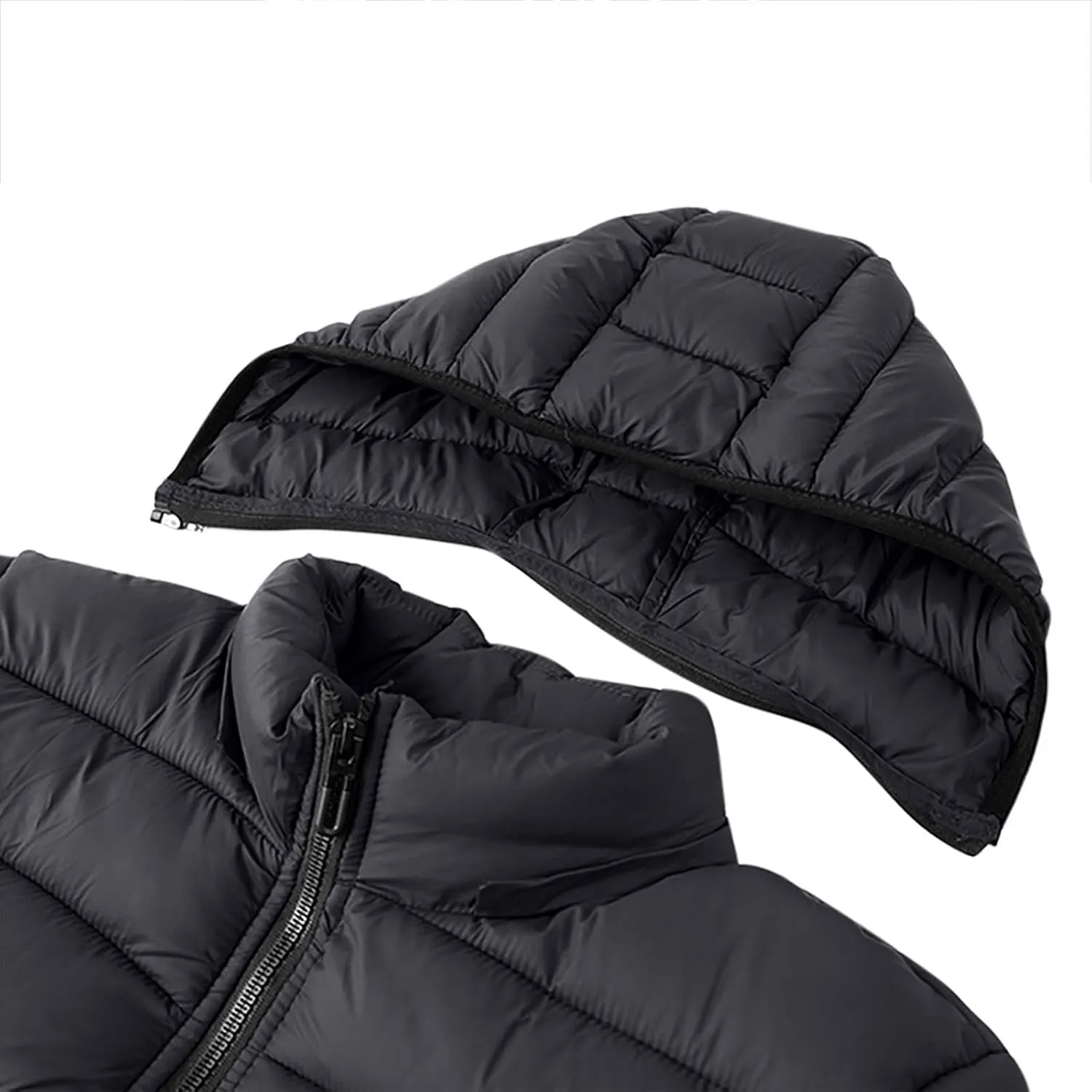 Packable Puffer Jacket Men with Hood, Lightweight Winter Warm Puffy Jackets, Plus Size Thermal Down Coat Outerwear