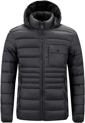 Packable Puffer Jacket Men with Hood, Lightweight Winter Warm Puffy Jackets, Plus Size Thermal Down Coat Outerwear