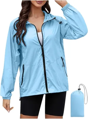 Packable Rain Jacket Women Lightweight Waterproof Raincoat with Hood Cycling Bike Jacket Windbreaker Versatile Coat