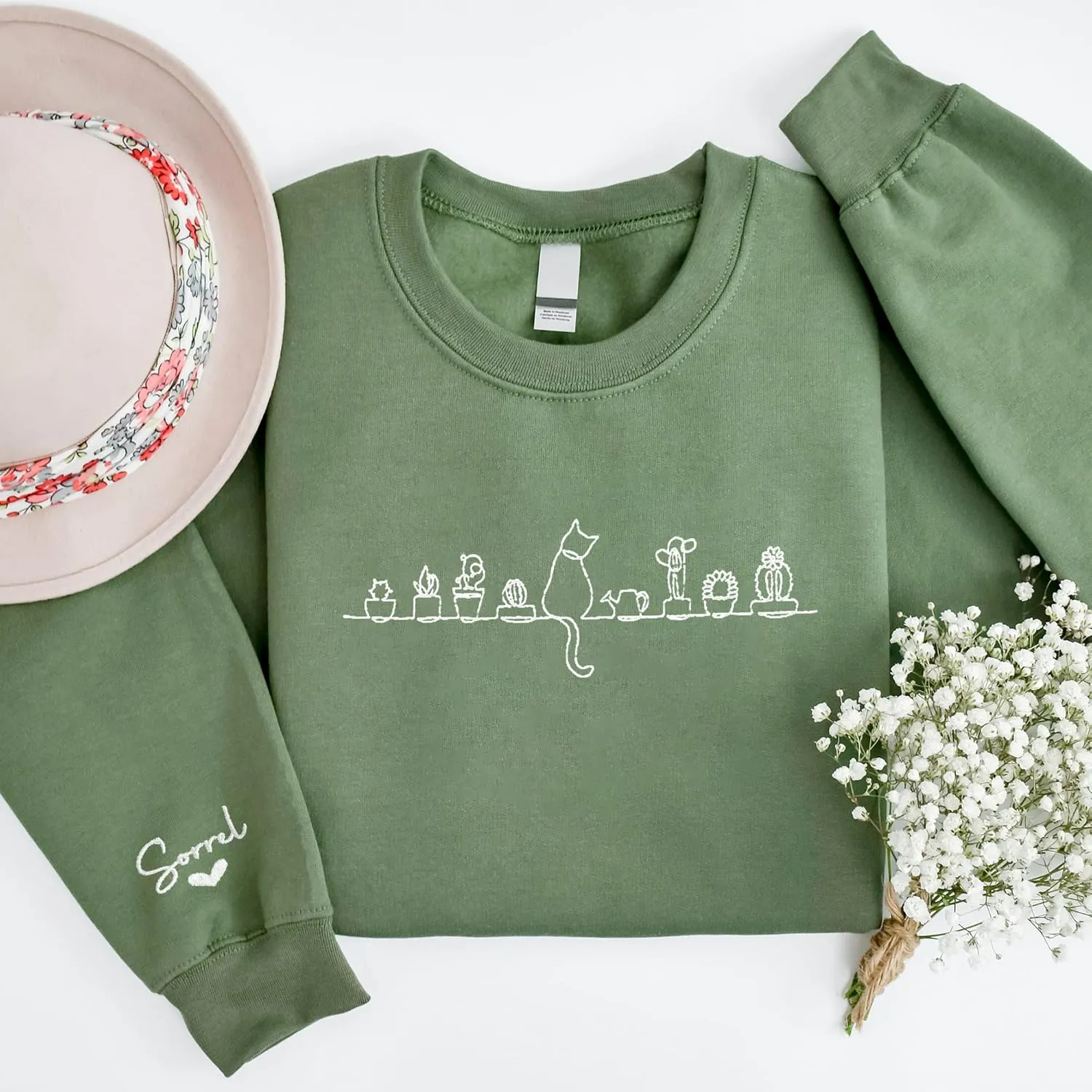 Pamaheart Custom Embroidered Cat Sweatshirt - Cute Cat Shirt, Gifts for Women, Birthday, Christmas, Halloween, Cat Lovers