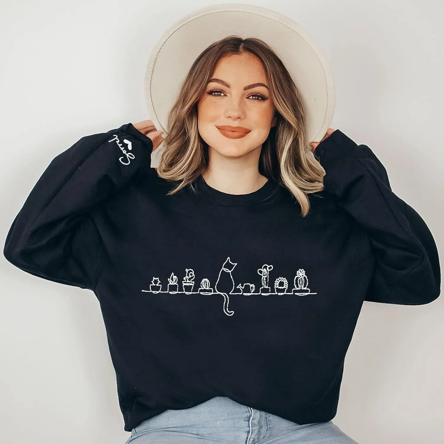 Pamaheart Custom Embroidered Cat Sweatshirt - Cute Cat Shirt, Gifts for Women, Birthday, Christmas, Halloween, Cat Lovers