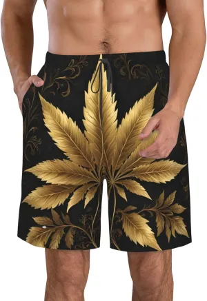 Purple Hemp Weed Mens Swim Trunks Fashion Men's Board Shorts Quick Dry Swim Shorts with Mesh Lining