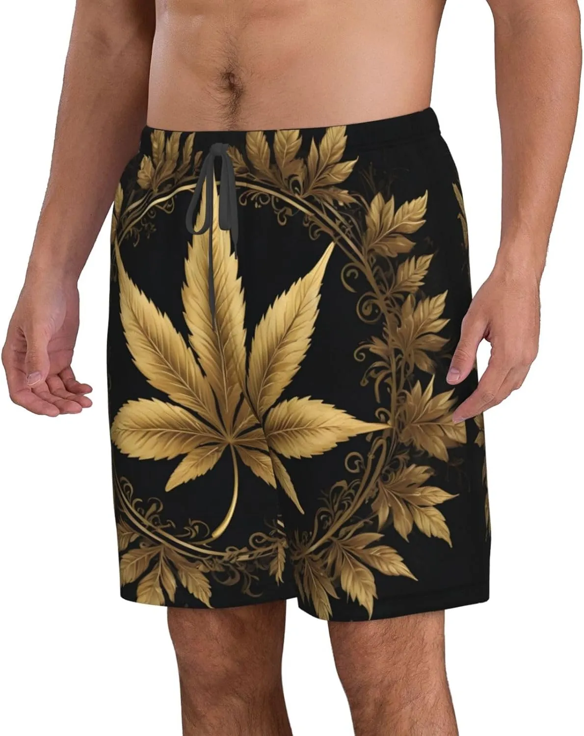 Purple Hemp Weed Mens Swim Trunks Fashion Men's Board Shorts Quick Dry Swim Shorts with Mesh Lining