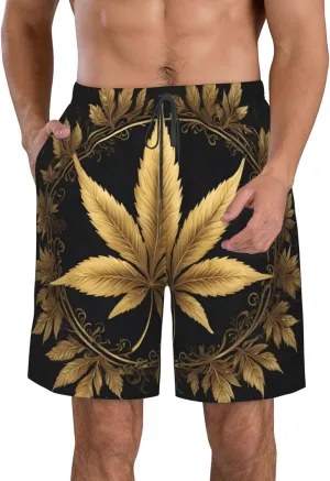 Purple Hemp Weed Mens Swim Trunks Fashion Men's Board Shorts Quick Dry Swim Shorts with Mesh Lining