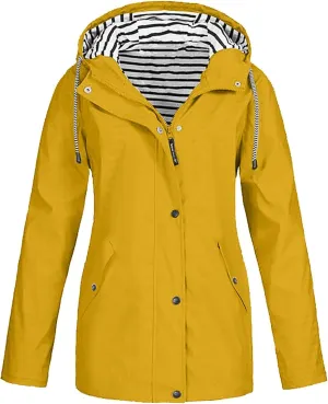 Rain Jacket Women Waterproof Active Outdoor Rain Coat Lightweight Zip Up Plus Size Wind Breaker Raincoat with Hood