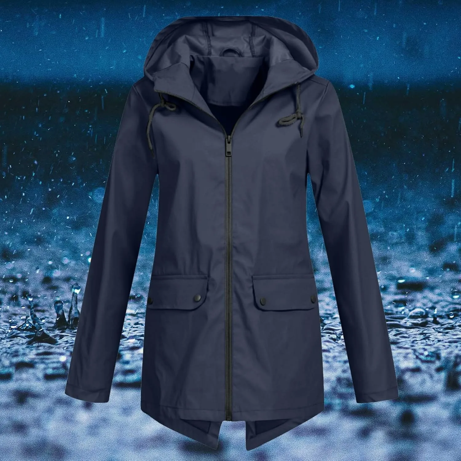 Raincoat Women Waterproof Long Hooded Trench Coats Lined Windbreaker Travel Jacket S-XXL