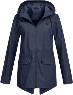 Raincoat Women Waterproof Long Hooded Trench Coats Lined Windbreaker Travel Jacket S-XXL