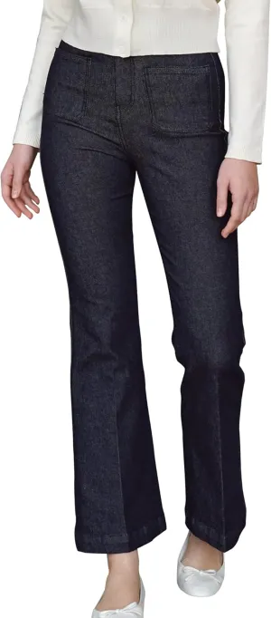 RIRINCO Women's Elastic High Waisted Flared Leg Jeans Stretch Casual Raw Denim Pants