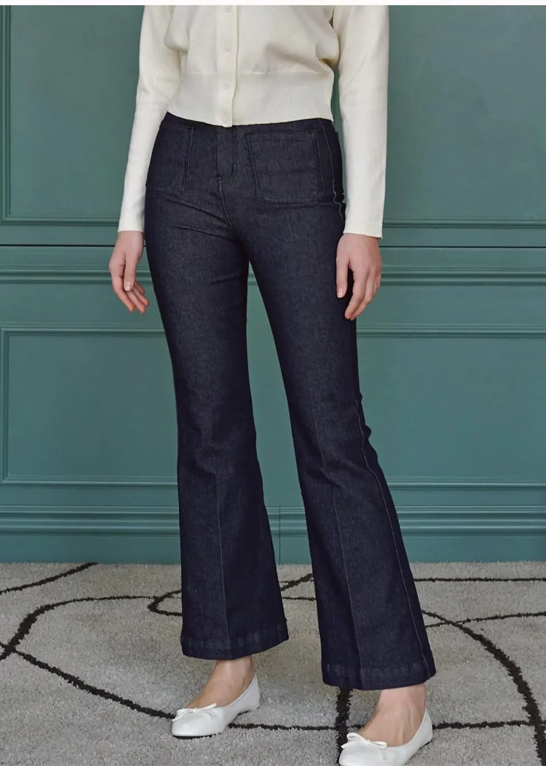 RIRINCO Women's Elastic High Waisted Flared Leg Jeans Stretch Casual Raw Denim Pants
