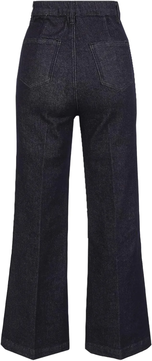 RIRINCO Women's Elastic High Waisted Flared Leg Jeans Stretch Casual Raw Denim Pants