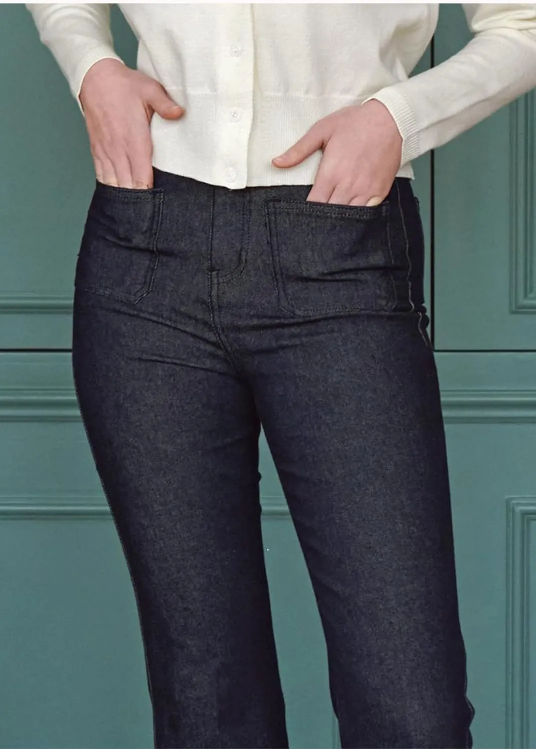 RIRINCO Women's Elastic High Waisted Flared Leg Jeans Stretch Casual Raw Denim Pants