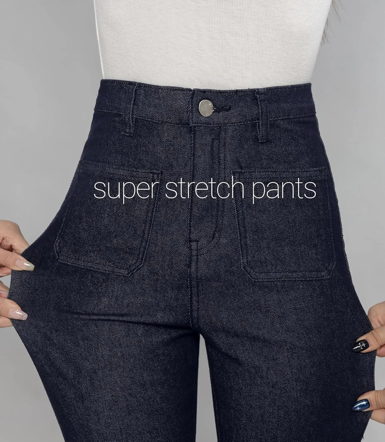 RIRINCO Women's Elastic High Waisted Flared Leg Jeans Stretch Casual Raw Denim Pants