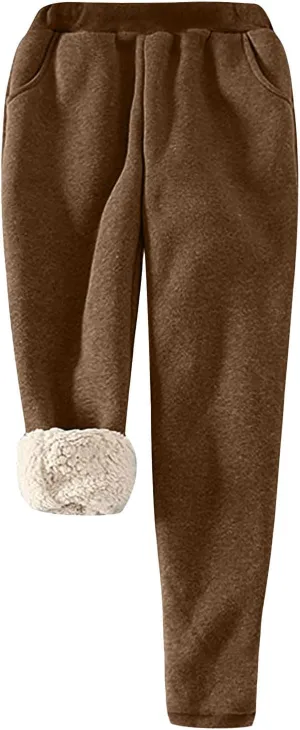 Sherpa Sweat Pants for Women Winter Wram Padded Thickened Pants Fleece Lined Sports Jogger Trousers Fuzzy Plush Pants