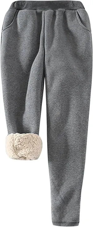 Sherpa Sweat Pants for Women Winter Wram Padded Thickened Pants Fleece Lined Sports Jogger Trousers Fuzzy Plush Pants