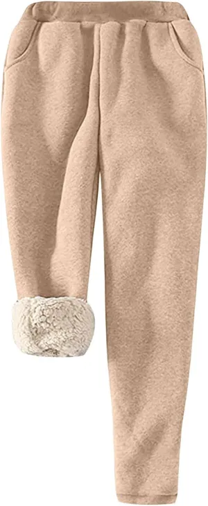 Sherpa Sweat Pants for Women Winter Wram Padded Thickened Pants Fleece Lined Sports Jogger Trousers Fuzzy Plush Pants