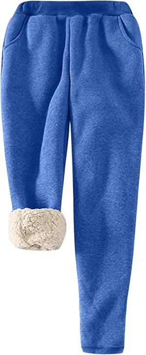 Sherpa Sweat Pants for Women Winter Wram Padded Thickened Pants Fleece Lined Sports Jogger Trousers Fuzzy Plush Pants