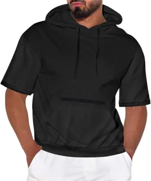 Short Sleeve Hoodies for Men 2025 Waffle Hooded Shirts with Zipper Pocket Casual Summer T-Shirt Hooded Pullover Tops
